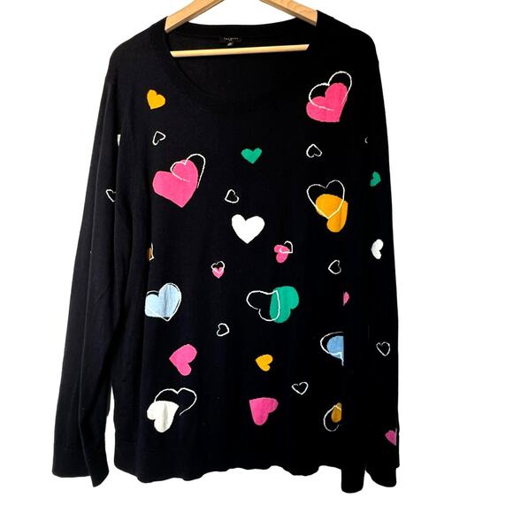 TALBOTS Plus Women's 3X Soft Light Sweater Navy Blue Colorful Hearts Pullover‎ - Picture 2 of 9